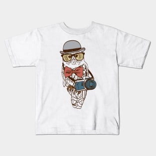 Hipster Photographer Owl Kids T-Shirt